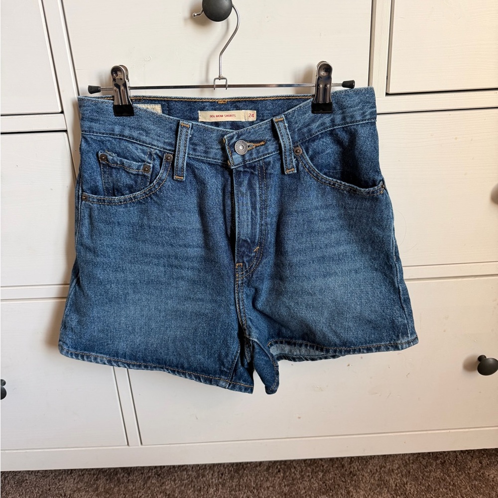 Levi's Blue Denim Mom Shorts with Gold Stitching